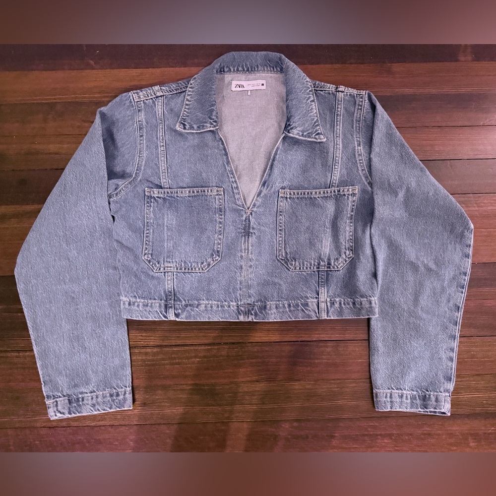 Zara Blue Cropped Jean Jacket